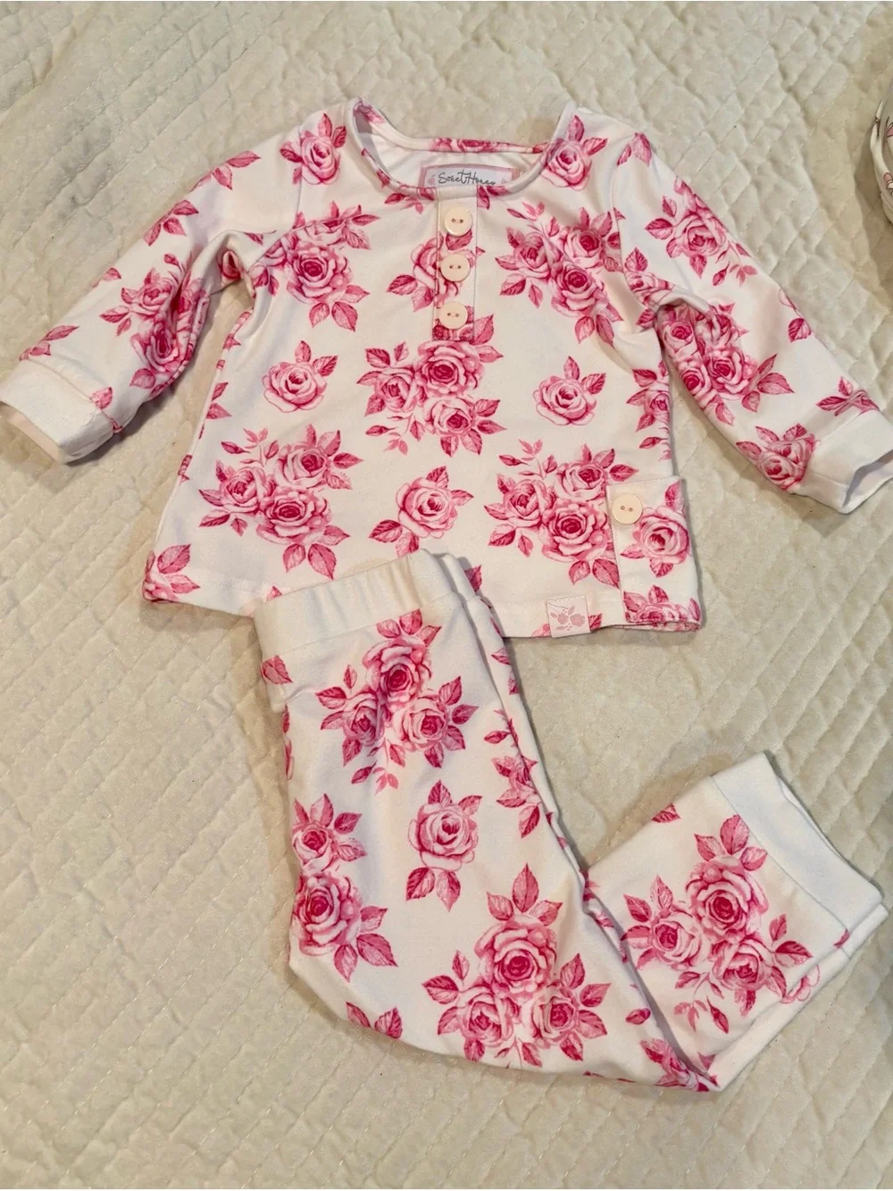 Pink Rose Print Kids Pajama Set